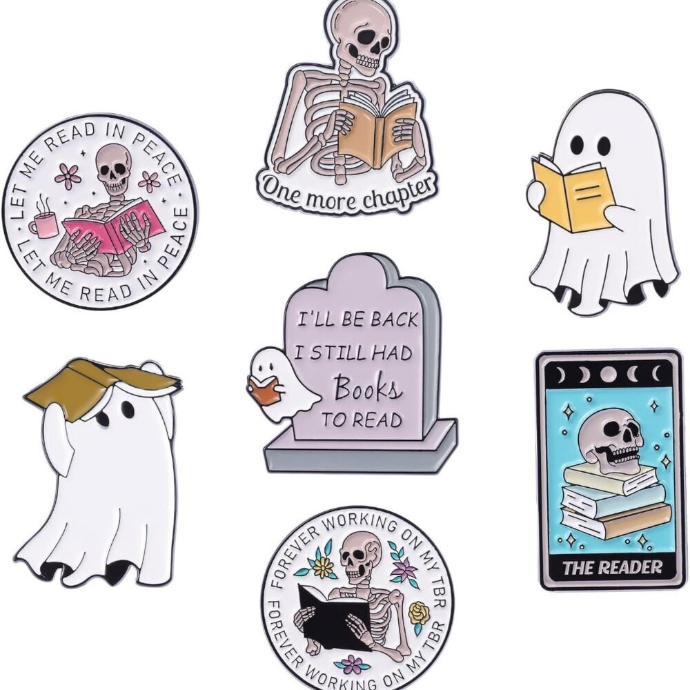 Creative Reading Book Pins Bulk with Storage Bag, Cute Decorative Brooch Books E